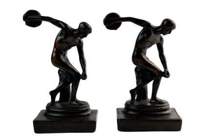 Armor Bronze Discus Thrower Art Deco Bookends PAIR