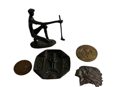 Bronze Meda, Ashtray Bowl, Golf Sculpture 5pc LOT