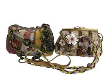 Mary Frances Floral Beaded Handbag Purse Bags 2pc
