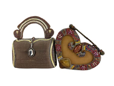 Mary Frances Heart Beaded Fabric Handbag Purse LOT