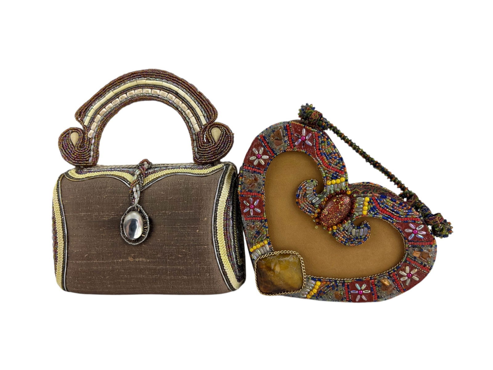 Mary Frances Heart Beaded Fabric Handbag Purse LOT (1 of 4)