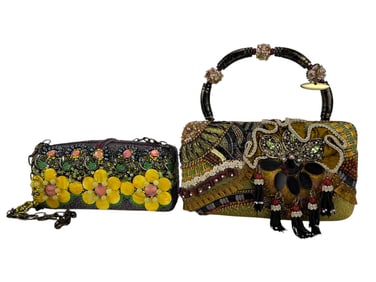 Mary Frances Floral Abstract Beaded Handbag Purses