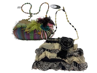 Mary Frances Fabric & Feather Handbag Purse Bags