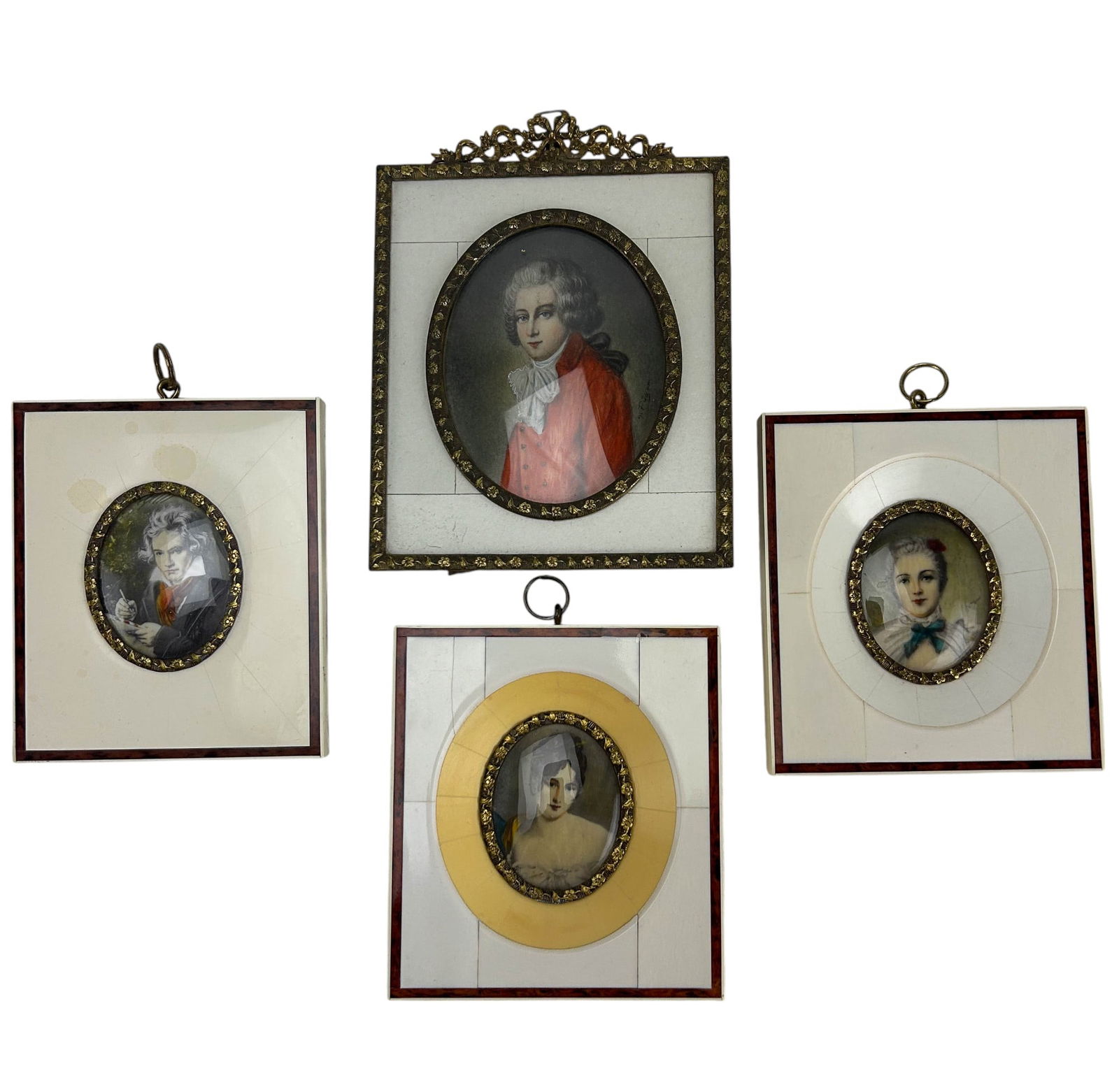 4 Antique French Victorian Mini Portrait Paintings (1 of 2)