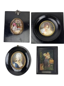Antique French Victorian Mini Paintings 4pc LOT