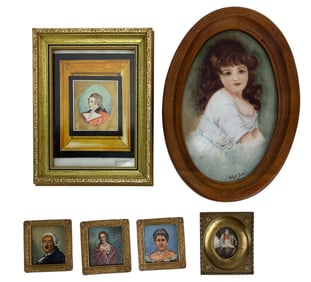 Mini Portrait Oil & Watercolor Paintings 6pc LOT