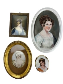 Antique French Victorian Mini Portrait Painting 4p