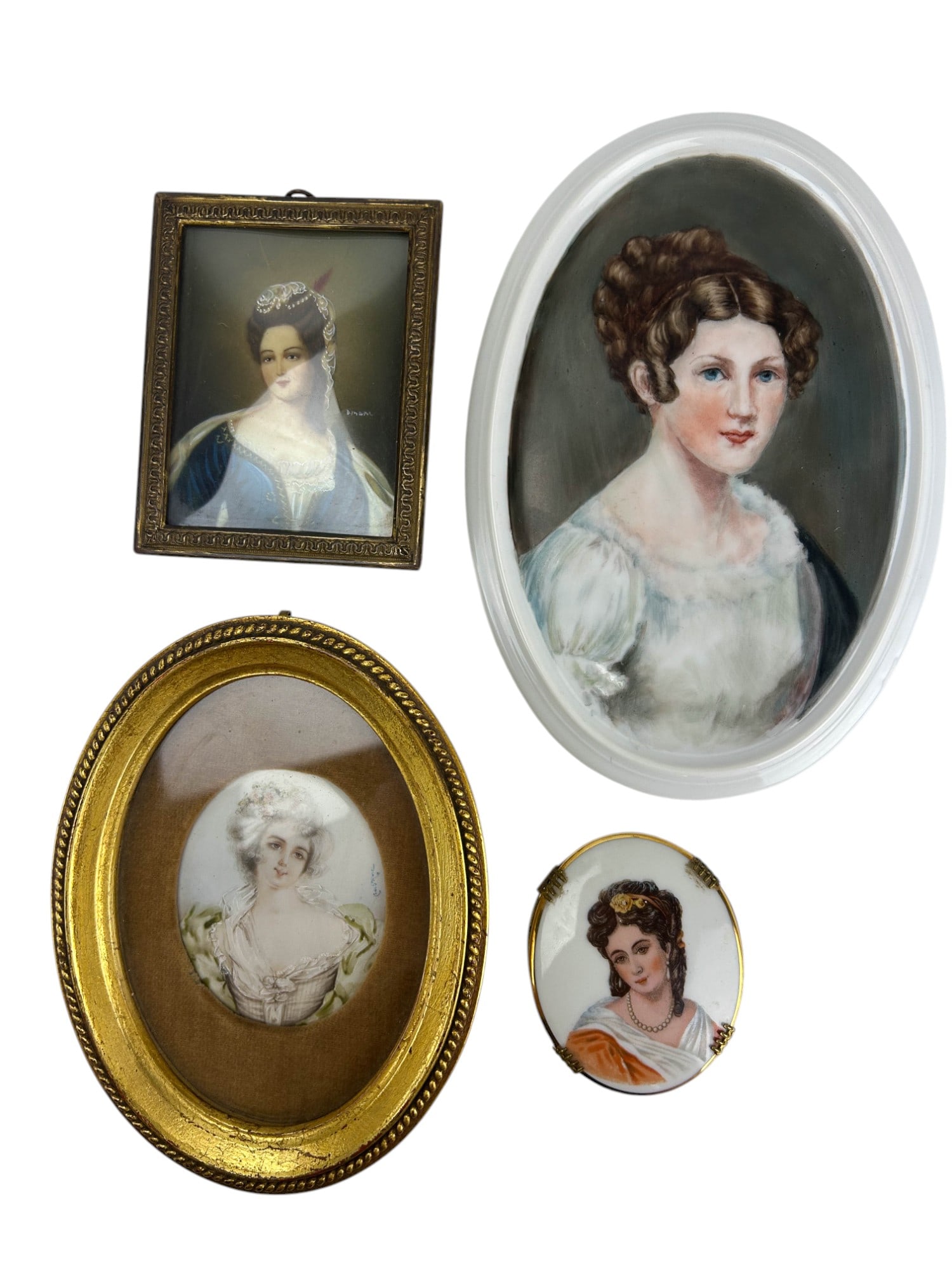 Antique French Victorian Mini Portrait Painting 4p (1 of 5)