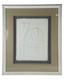 Barnes 20thC Embossed Relief Male Nude Framed Art