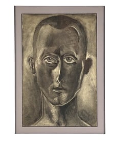 Monochrome Male Portrait in Tribal Geometric Frame