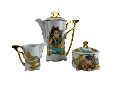 Hollohaza Porcelain Coffeepot Creamer & Sugar Bowl