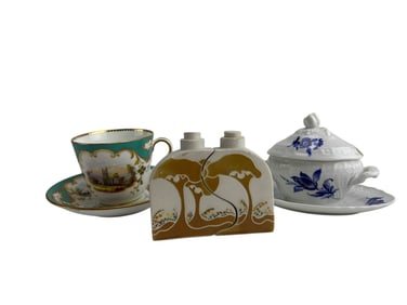 Porcelain Cup Saucer Lidded Mustard & Cruet 3p LOT