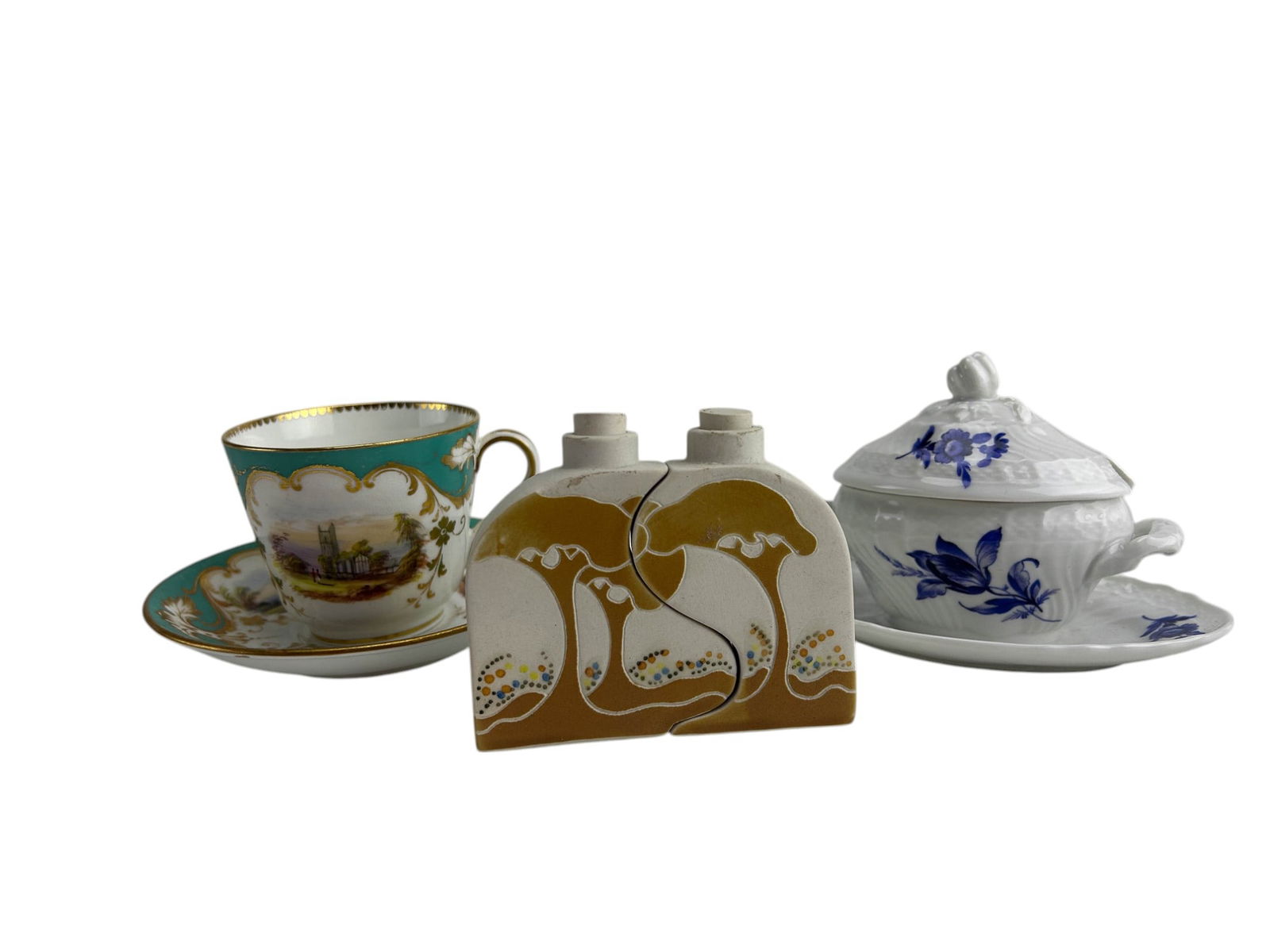 Porcelain Cup Saucer Lidded Mustard & Cruet 3p LOT (1 of 5)