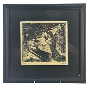 Surreal Monochrome Etchings Engravings 4pc SIGNED