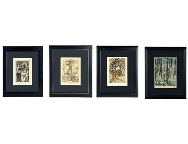 Surrealist Etching Engraving Woodblock Print LOT