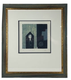 20thC Figural Abstract Geometric Engraving SIGNED