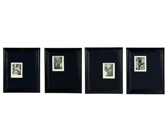 4 Figural Mythological Black White Etchings SIGNED