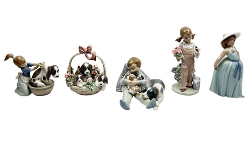 Lladro Spain Child & Dog Porcelain Figurine 5p LOT