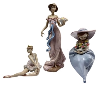 3 Lladro Porcelain Curio Cabinet Display Figurines