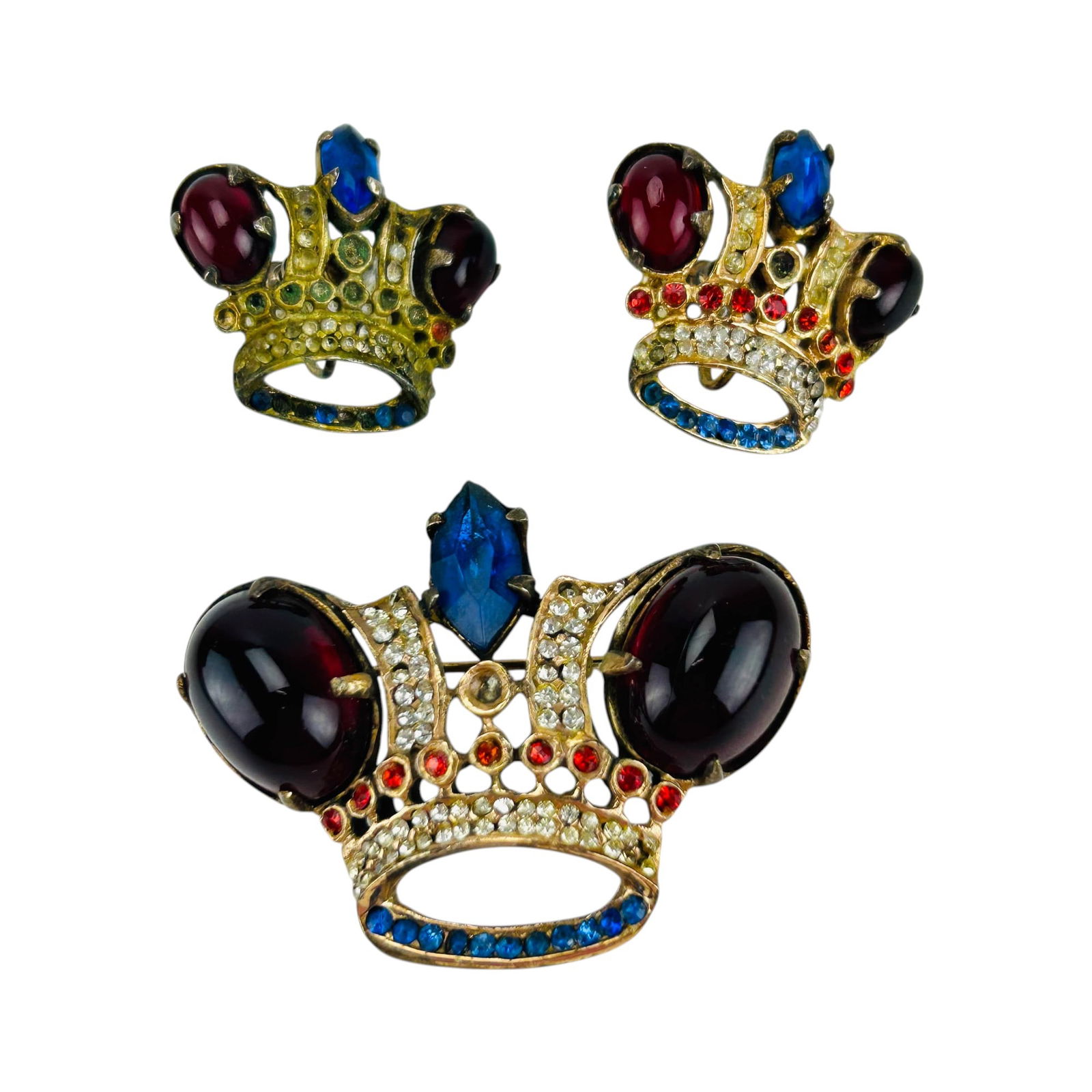 Trifari Style Sterling Crown Brooch Pin w Earrings (1 of 10)