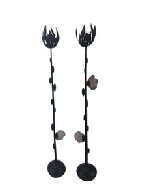 Bronze Pair Studio Candleholders w Mineral Accents