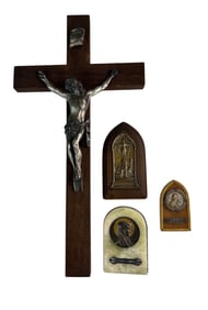 Jesus Christ on Cross Crucifix & Medal Plaque LOT