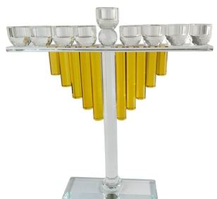 Jewish Judaica Crystal Glass Menorah Candleholder