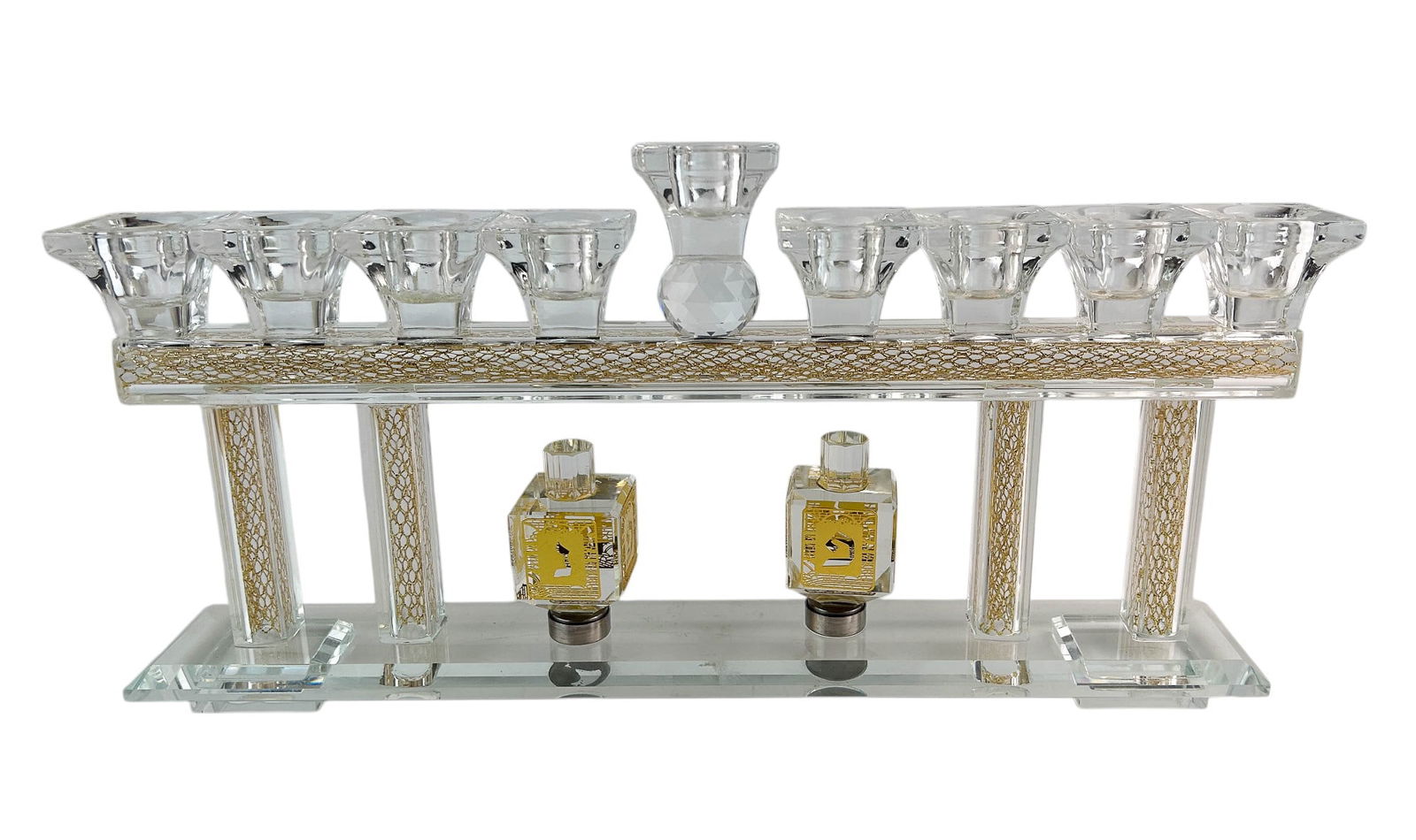 Judaica Crystal Menorah w/ Two Decorative Dreidels (1 of 4)