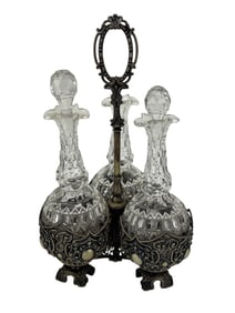 Antique Crystal Three Section Silverplate Decanter