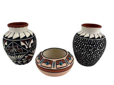 J Concho Acoma & Toad Hopi 3pc Vase LOT SIGNED