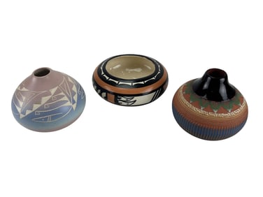 Southwestern Pottery Vessel Vase Bowl 3pc LOT