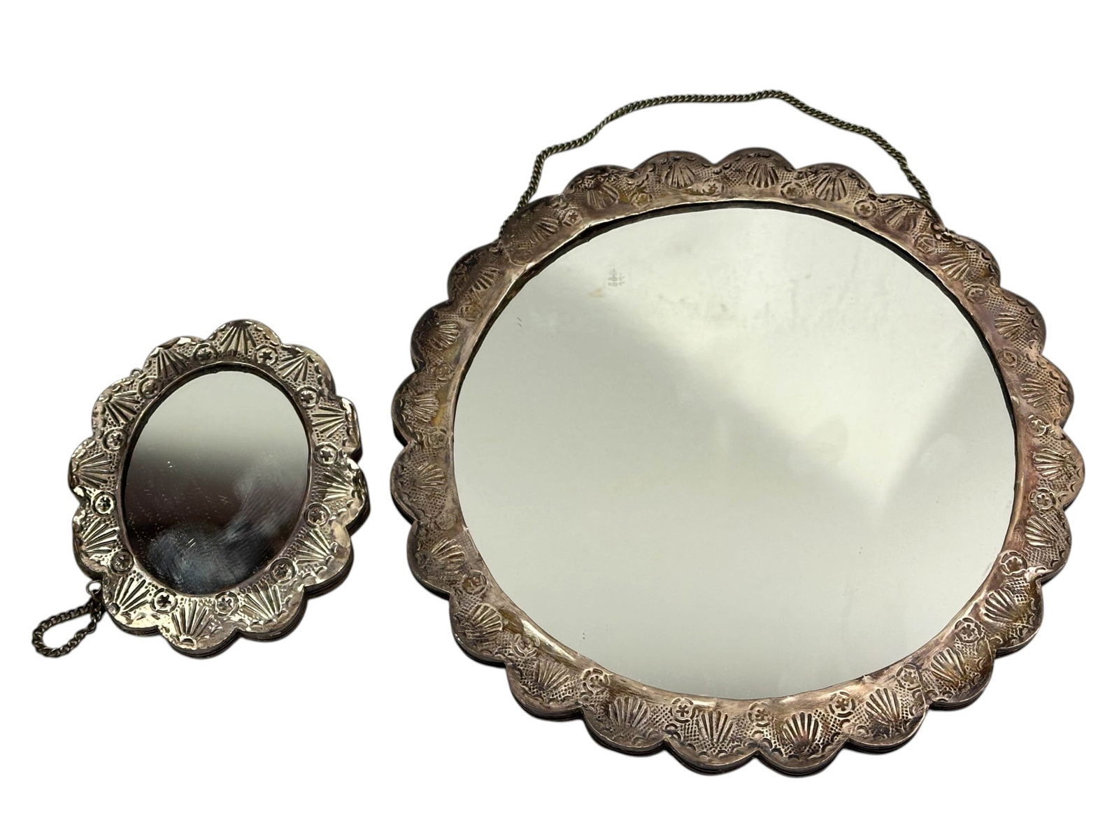 Turkish 900 Silver Repousse Wedding Mirrors 2p LOT (1 of 6)