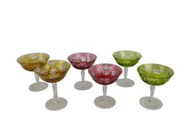 6 Ajka Crystal Marsala Cut Clear Champagne Sherbet