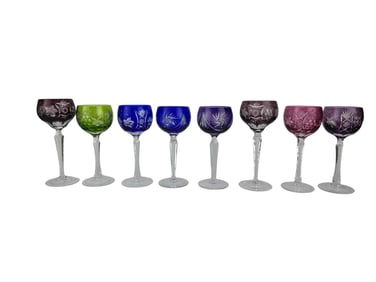 Bohemian Czech Crystal Cut Clear Wine Goblets 8pc