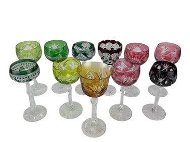 Bohemian Czech Crystal Cut Clear Wine Goblets 11pc