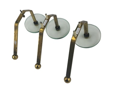 3 Mid Century Brass & Glass Coat Rack Wall Hangers