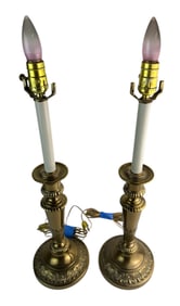 French Empire Style Pr Gilt Brass Desk Table Lamps