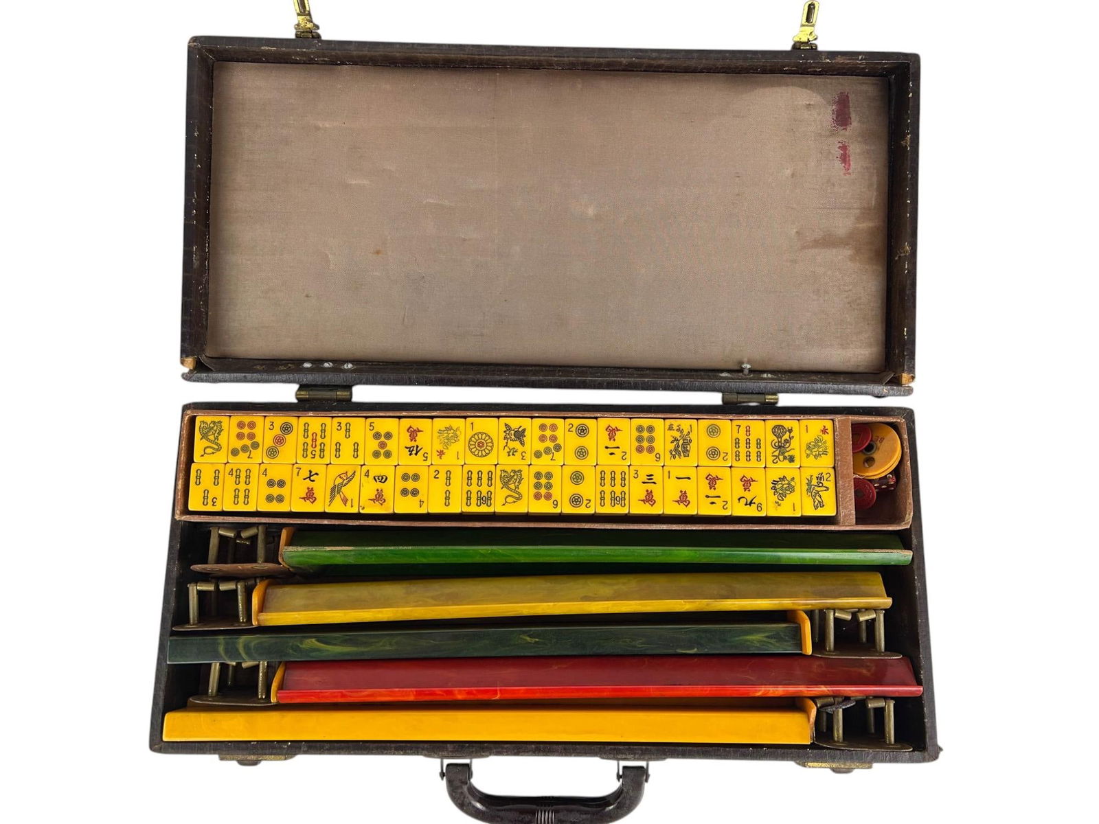 Chinese Mahjong 156 Bakelite Tile 5 Rack Game Set (1 of 4)