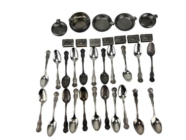 Silverplate Souvenir Spoons & Matchbox Holder LOT