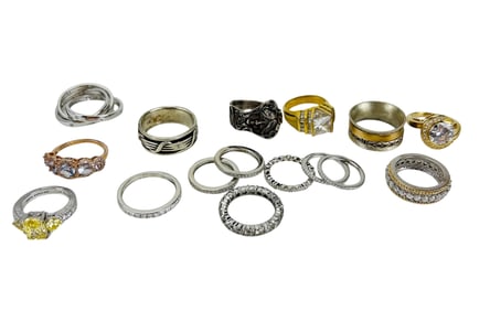 Sterling & Cubic Zirconia Mens & Womens Rings 16pc