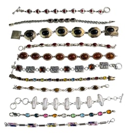 Sterling 925 Amber Onyx Gemstone Bracelets 11p LOT