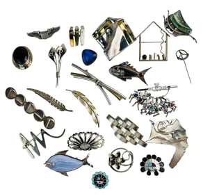 Sterling Silver 925 Gemstone Brooch Pin 23pc LOT