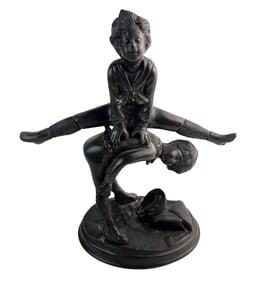 Bronze Children Boys Playing Leap Frog Sculpture