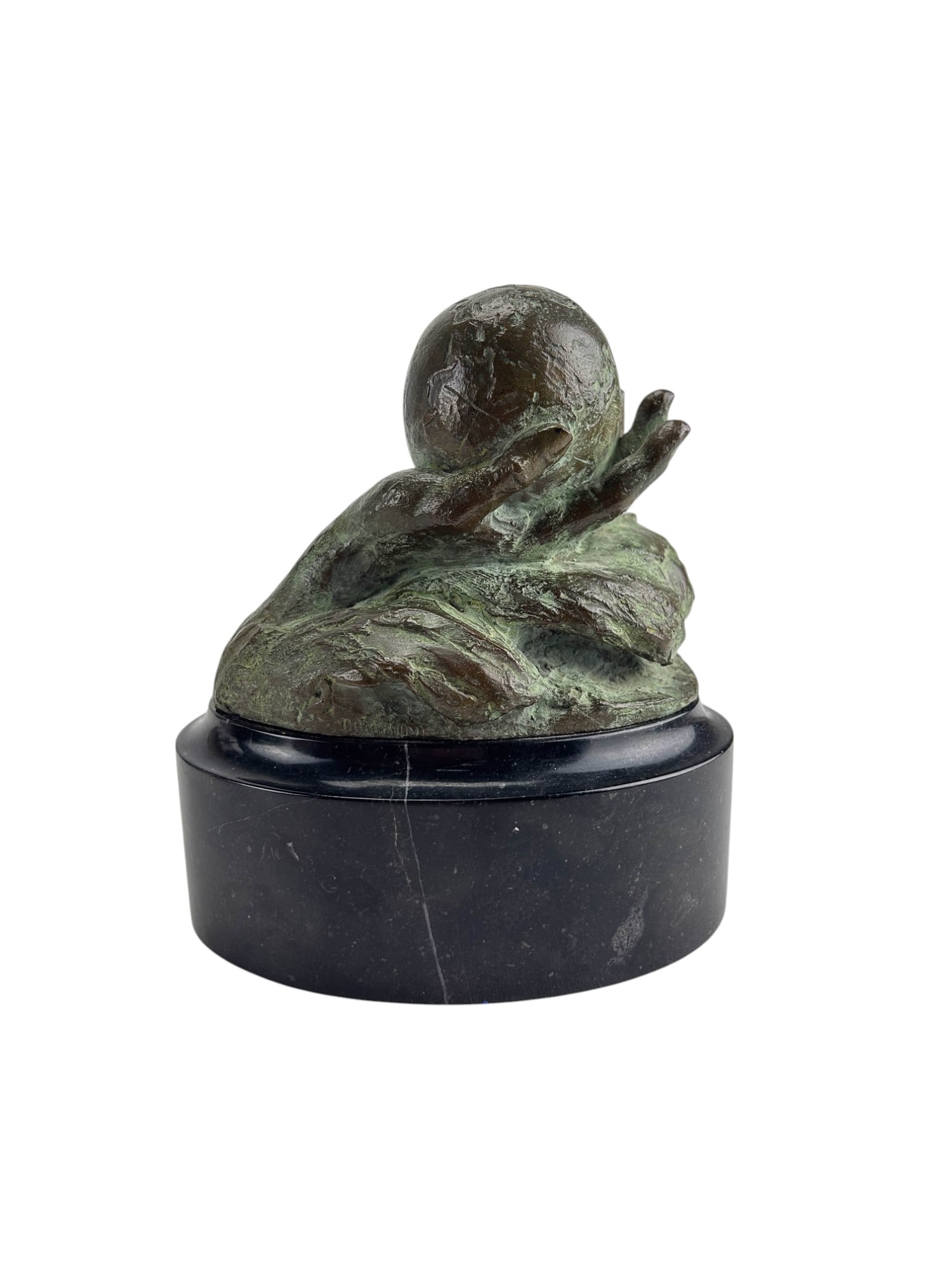 Mara Dominioni Royal Caribbean Bronze Sculpture: Mara Dominioni (Italian, born 1967) bronze sculpture World in Hand dedicated to The Royal Caribbean symbolizing the visual representation oh how this cruise liner values it's guest. Work features a ha