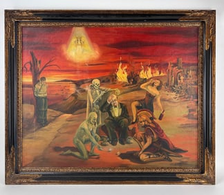 Carl H Lind 20th C Macabre Figural Oil Painting