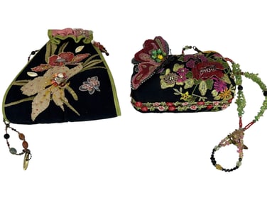Mary Frances Butterfly Fabric Beaded Handbags 2pc