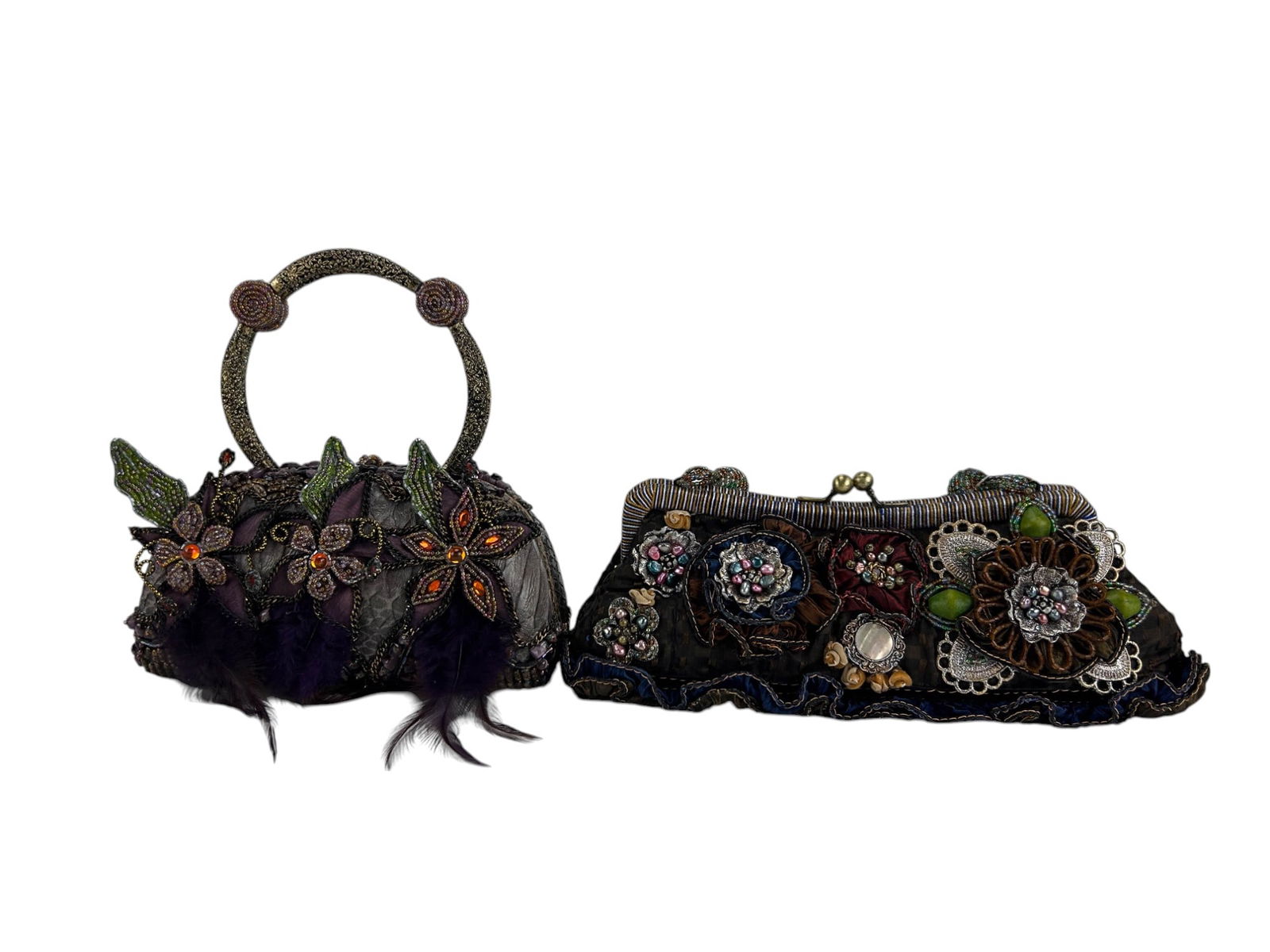 Mary Frances Floral Feather Beaded Handbag Purses (1 of 3)