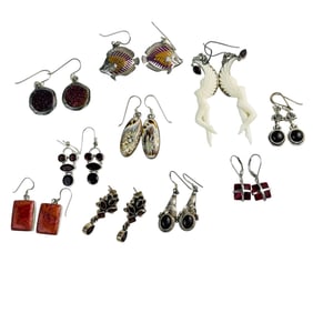 Sterling Druzy Gemstone Shell Pierced Earrings 10p