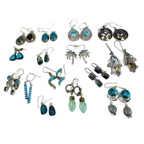 Sterling Larimar Turquoise Gemstone Earrings 15 Pr