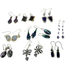 Sterling Abalone Amethyst Gemstone Earrings 10 Prs